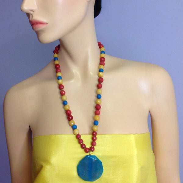 Magnetic Multi-coloured Gemstones And Pendant Necklace