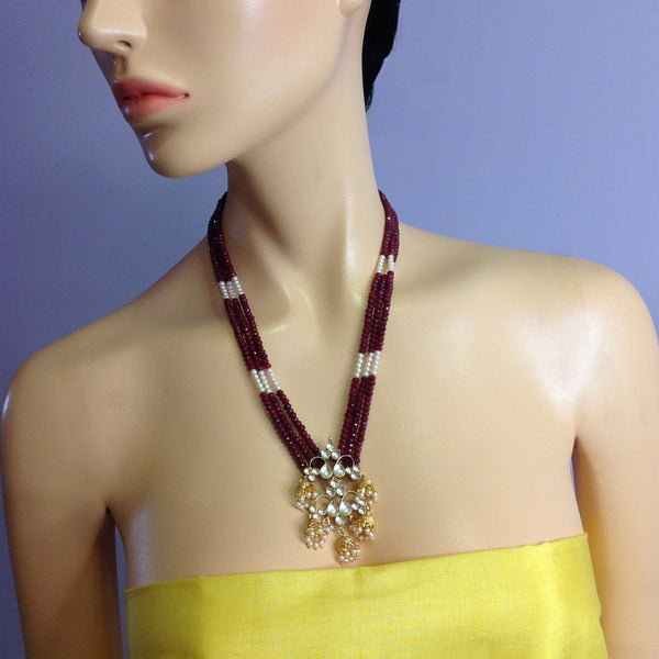 Lustrous Ruby Red & White Kundan Necklace