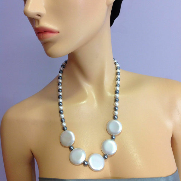 Artisanal Silver Shell Pearls Necklace
