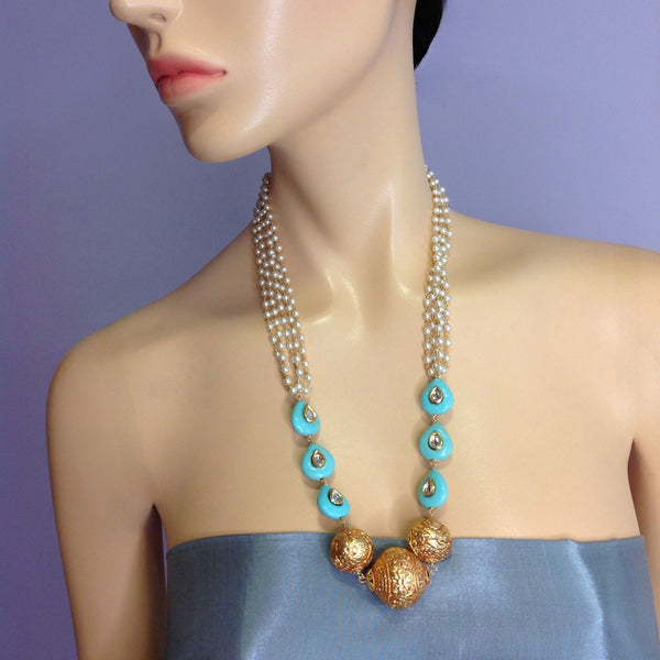 Beautific Pearl in Ganthan with Geru and Enamel Beads Necklace