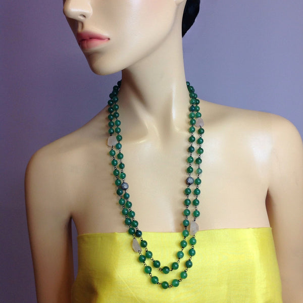 Green Onyx Rose Quarts Necklace