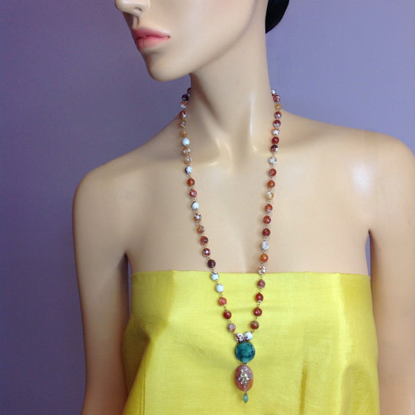 Pecan Brown With  Druzy Stone Necklace