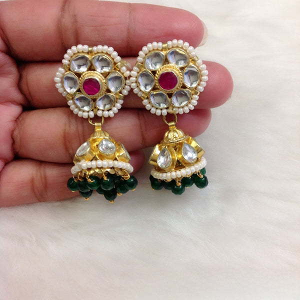 Ethnicity in Green Kundan Jhumki Earrings