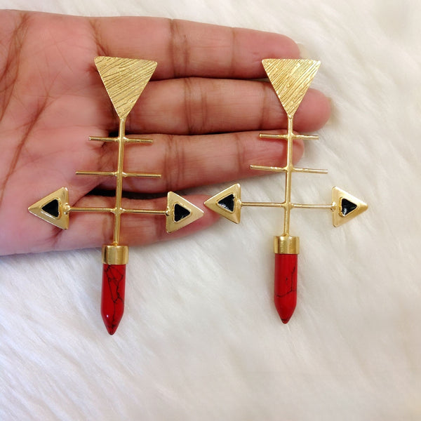 Golden Eclipse Red Earrings