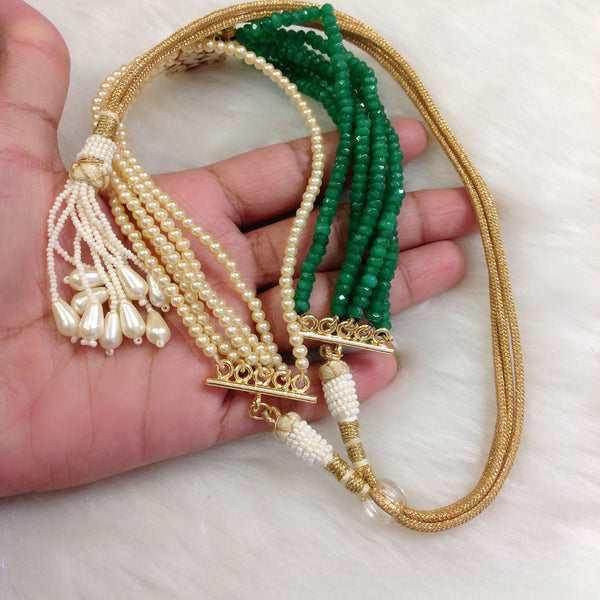 Majestic Multistranded Green and Pearl Dual Choker Necklace Set
