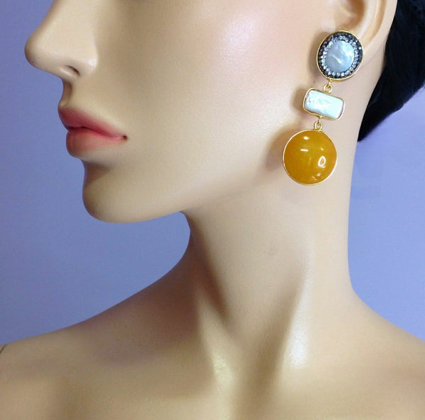 Awesome Orange Gemstones Crystal Earrings