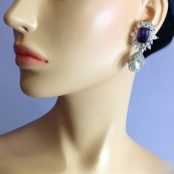 Crystalline White Purple Plum Earrings