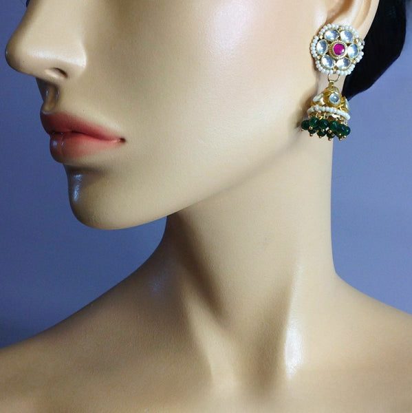 Ethnicity in Green Kundan Jhumki Earrings