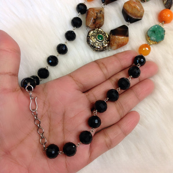 Lustrous Orange Green and Brown Agate Necklace