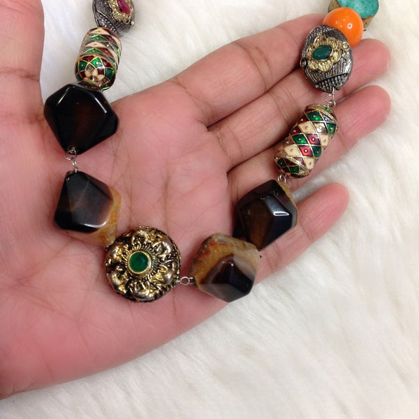 Lustrous Orange Green and Brown Agate Necklace