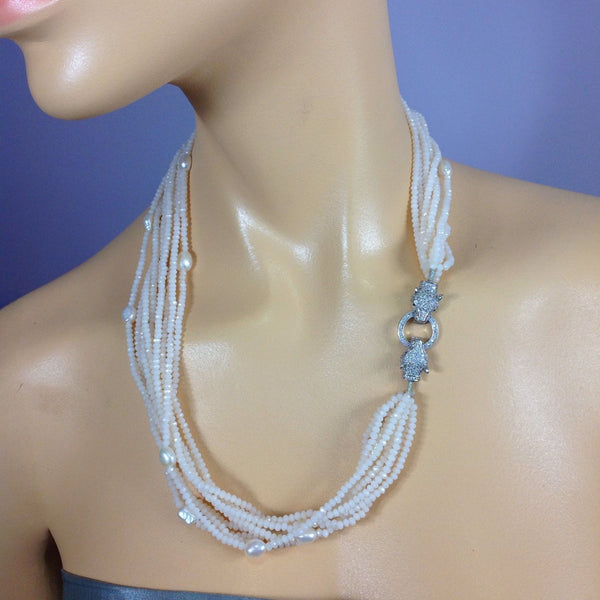 Multi-stranded White & Freshwater Pearl Necklace