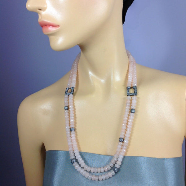 Beauticious Baby Pink Gemstones With Square Crystal Necklace