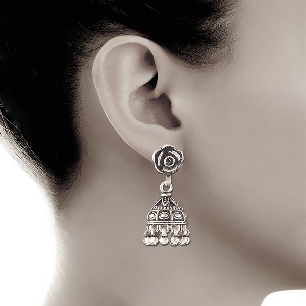 Silver Rose Jhumki Earrings