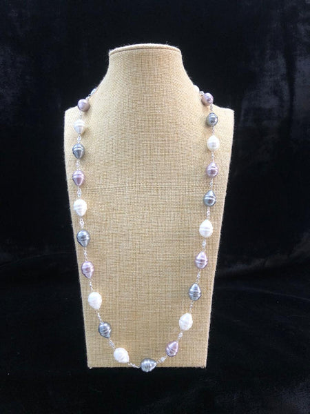 Seren Mauve and Grey Shell Pearl Chain Necklace