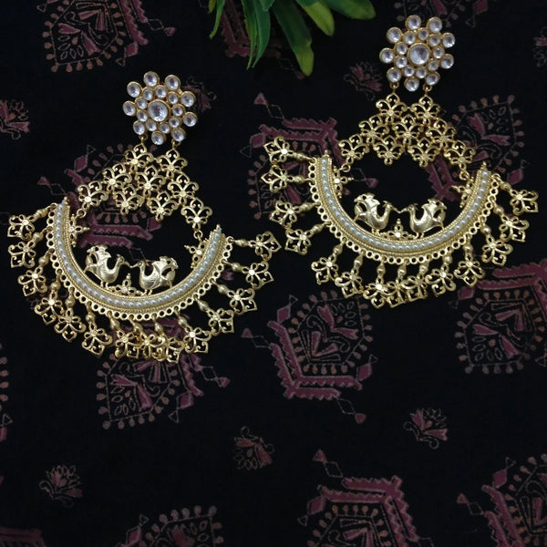 Ethnic Gold Peacock in the Half Moon Chandbali Earrings