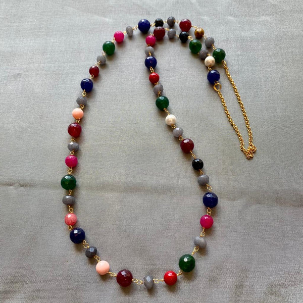 Allurement of Multicolored and Grey Faceted Gemstone Necklace