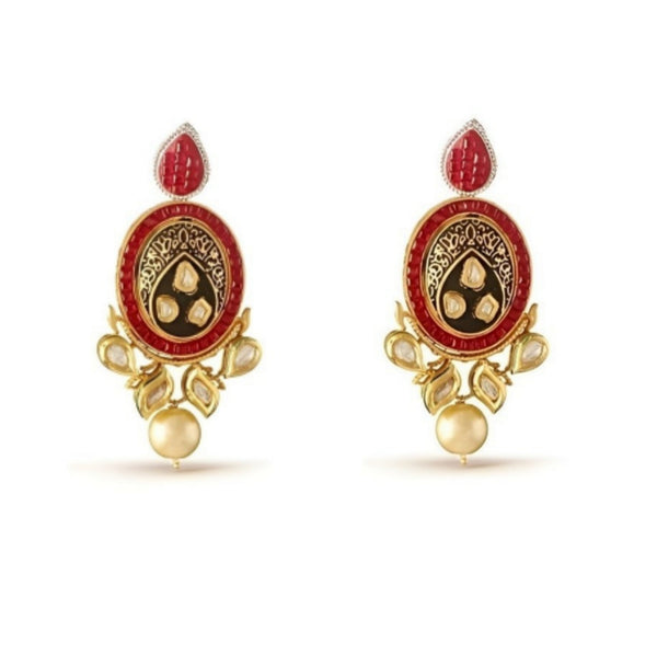 Enchanting Kundan with Regal Black Enamel and Pink Drop Earrings