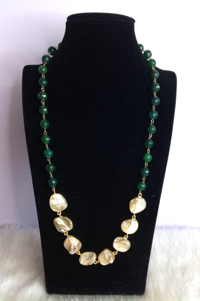 Glam Green Gemstone With Mother Of Pearl Necklace