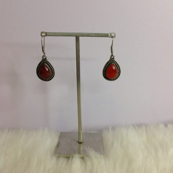 Carnelian Red Silver Drop Earrings