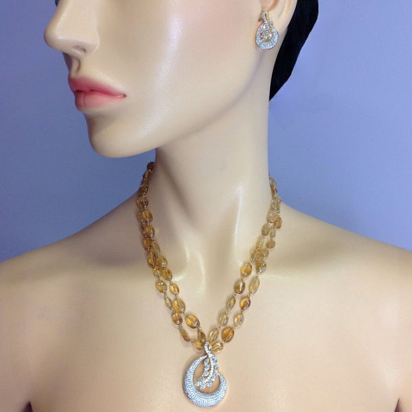 Charming Citrine with Crescent Zircon Pendant Necklace Set
