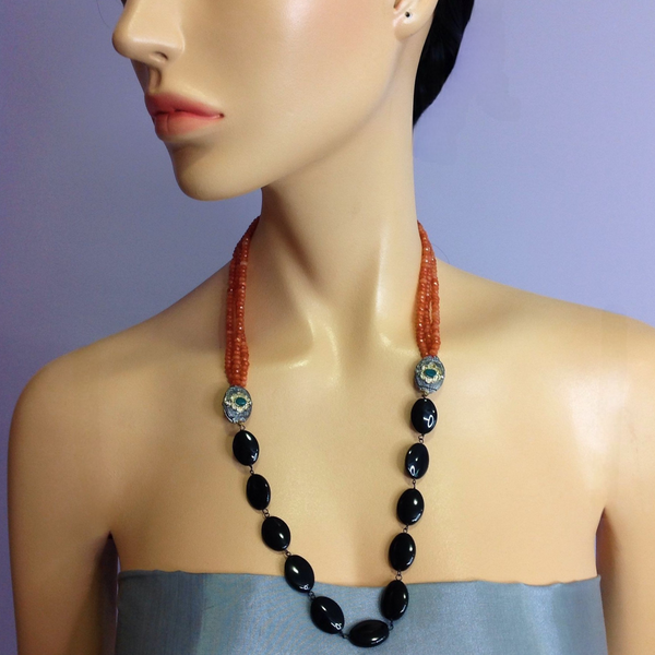 Ornamental Orange Layers with Black Necklace