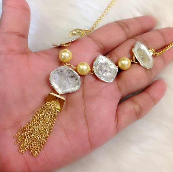 Sensational Silver with Golden Tassel Choker Necklace