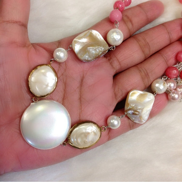 Poised Pink Stones with Pearls Necklace