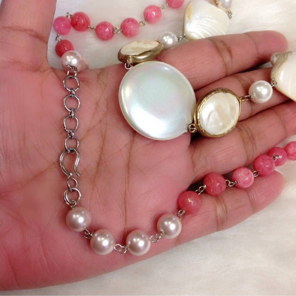 Poised Pink Stones with Pearls Necklace