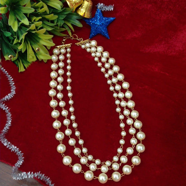 Three Stranded Glorious Golden Shell Pearls Necklace