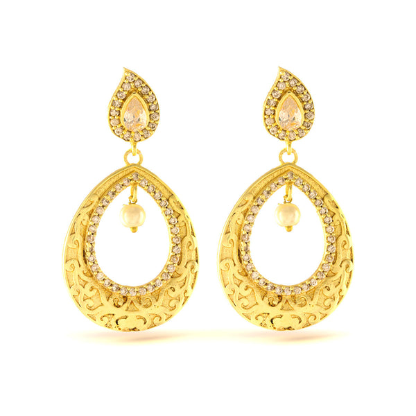 Elegant Pearl beaded Gold Dangler Chandbali Earrings