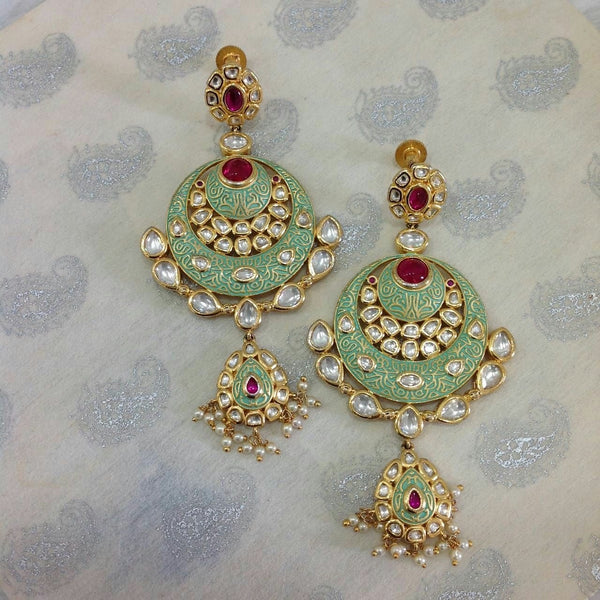 Mint Green Pink Chandbali Long Earrings