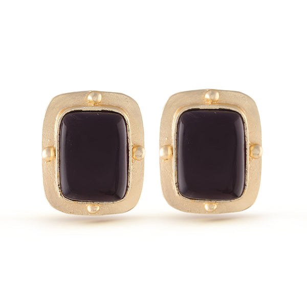 Eggplant Purple Gold Gemstone Stud Earrings