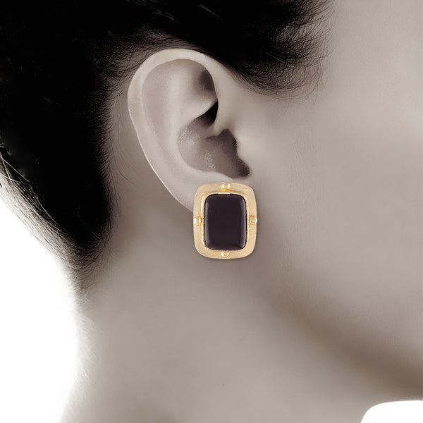 Eggplant Purple Gold Gemstone Stud Earrings