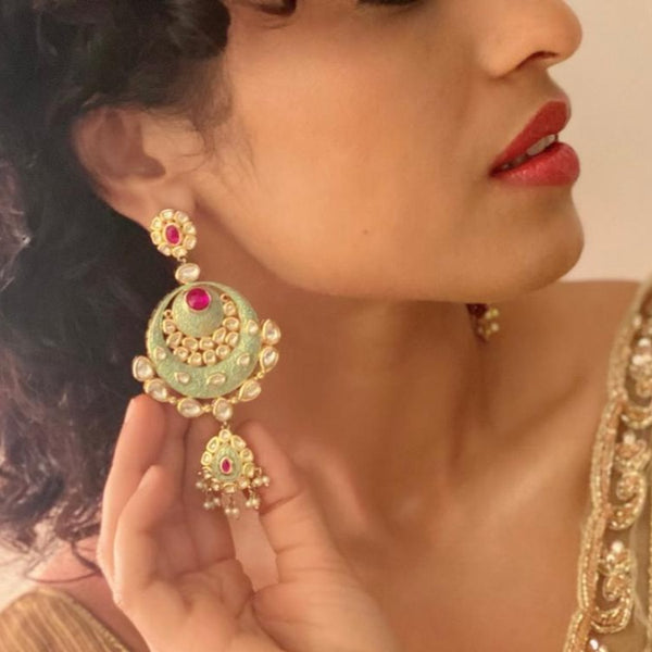 Mint Green Pink Chandbali Long Earrings