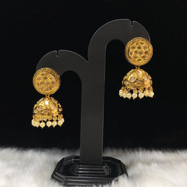 Golden Touch of Enamel Kundan and Pearls Jhumka Earrings