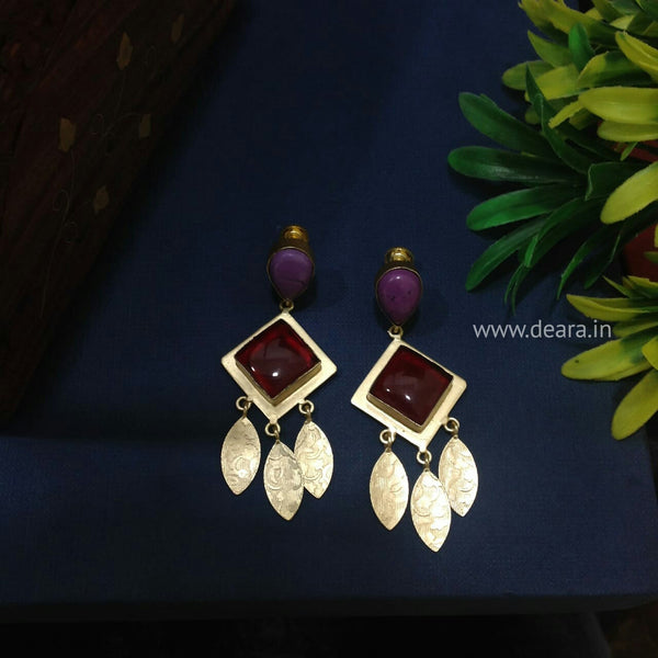 Indigo and Red shaded Leaf Dangler Earrings