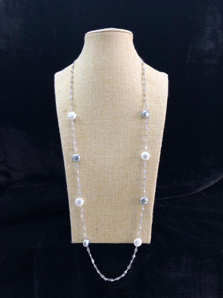 White and Silver Pearls in Chain Necklace