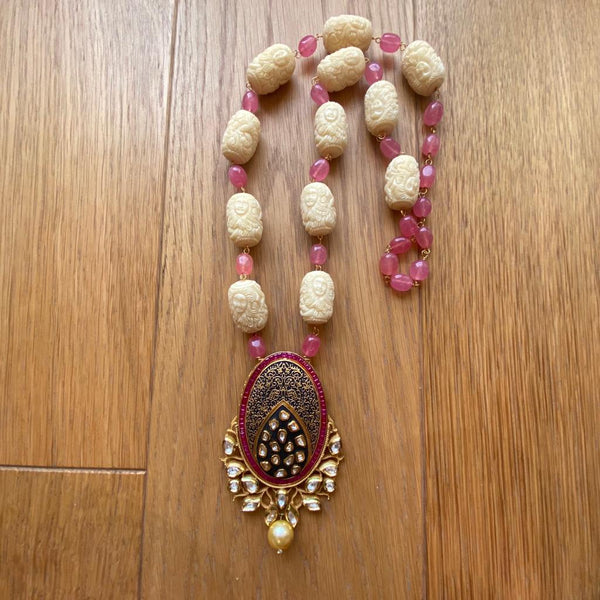 Mermaid Corals and Pink Regal Kundan Pendant Drop Necklace