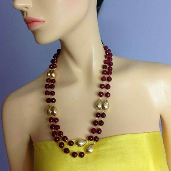 Marvelous Maroon Red with Handcarved Gold Droplets Necklace