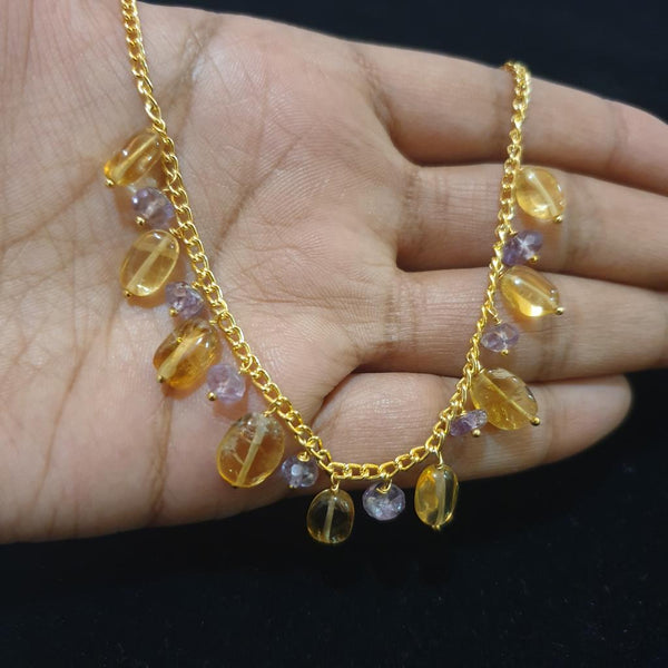 Caramel and Lavender Gemstones in Chain Necklace