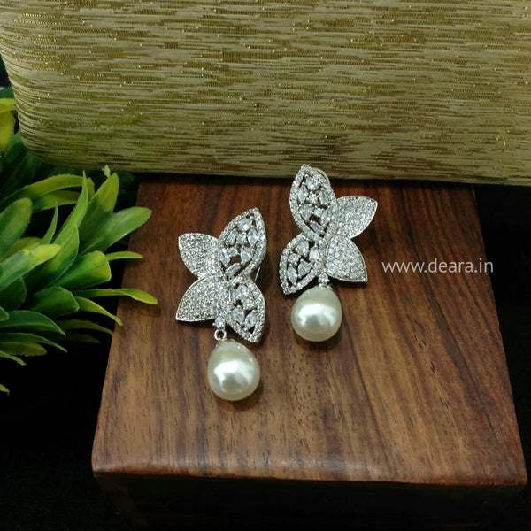 Magnificent Butterfly Crystal And Pearls Damsel Drop Earrings