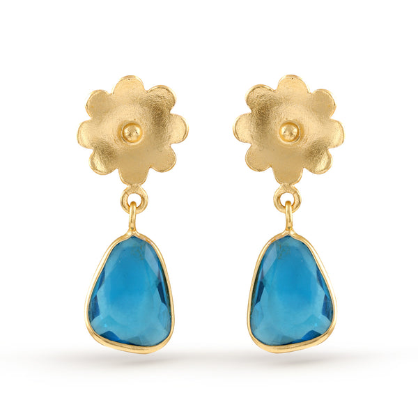 Flower gold plated transparent Blue Marble finished Earrings