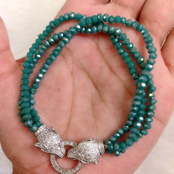 Glamorous Teal Leopard Head Openable Bracelet