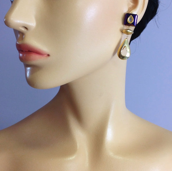 Azure Blue Golden Droplet Earrings