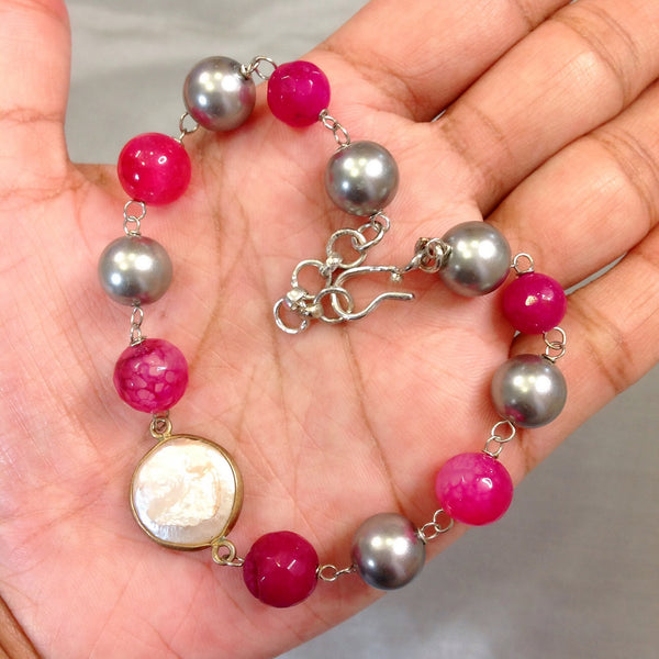 Bold Pink with Pearl Bracelet