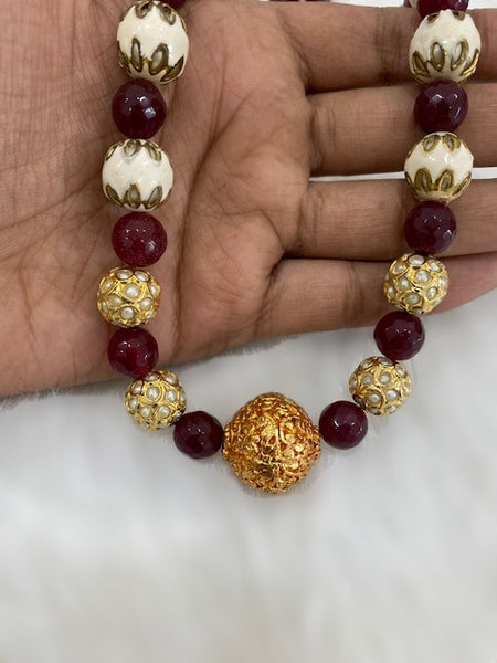 Marron Gemstone with Enamel Beads Necklace