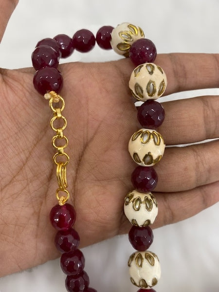 Marron Gemstone with Enamel Beads Necklace