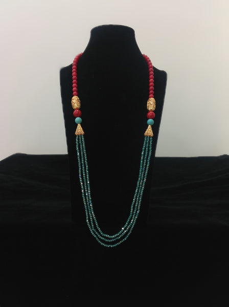 Delightful Candy Red and Aquamarine Green Necklace