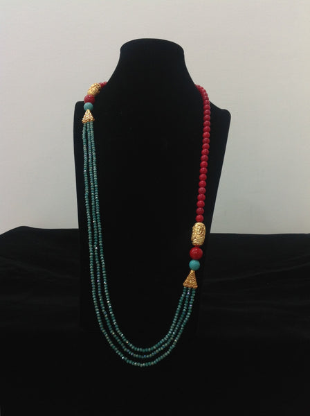 Delightful Candy Red and Aquamarine Green Necklace