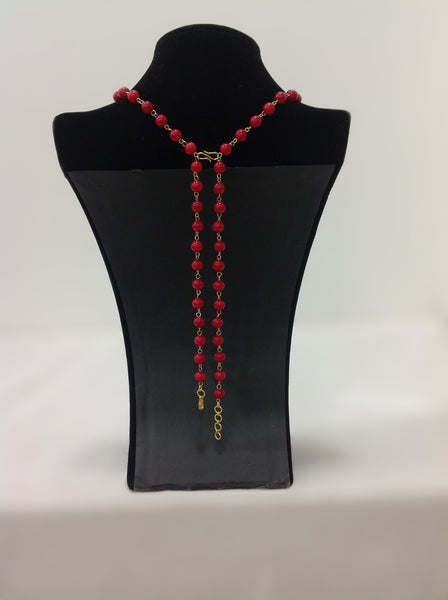 Charismatic Cherry Red Corals and Aquamarine Green Tassel Necklace